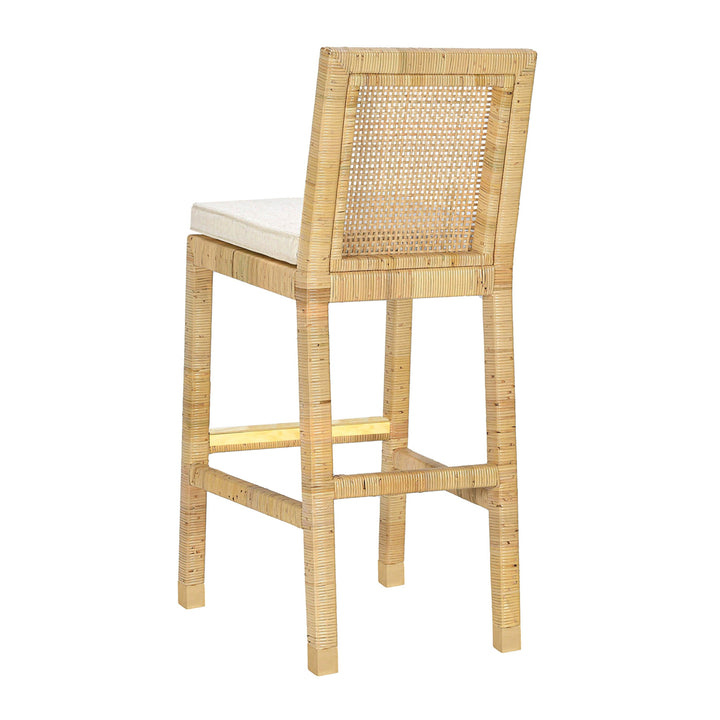 Amara Rattan &amp;amp; Cream Contract-Grade Linen Bar Stool