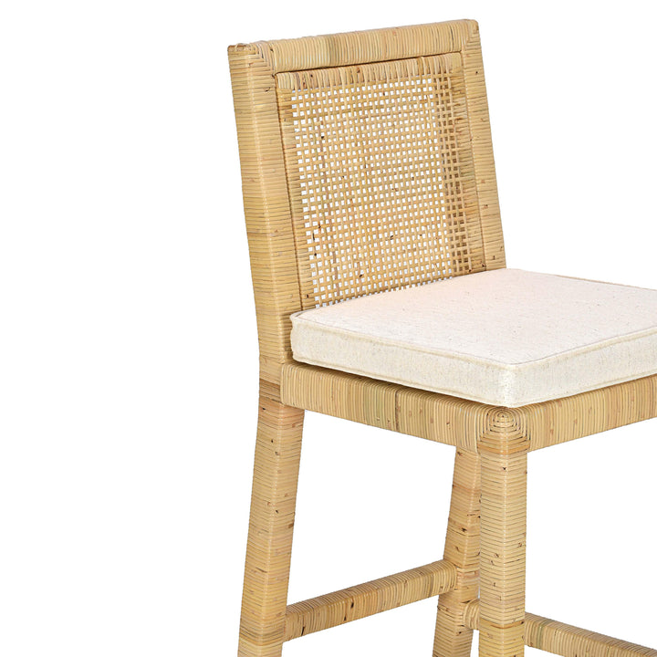 Amara Rattan &amp;amp; Cream Contract-Grade Linen Bar Stool