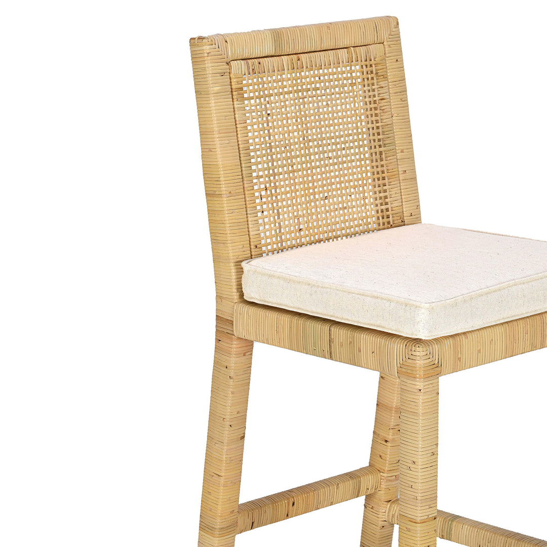 Amara Rattan &amp; Cream Contract-Grade Linen Bar Stool