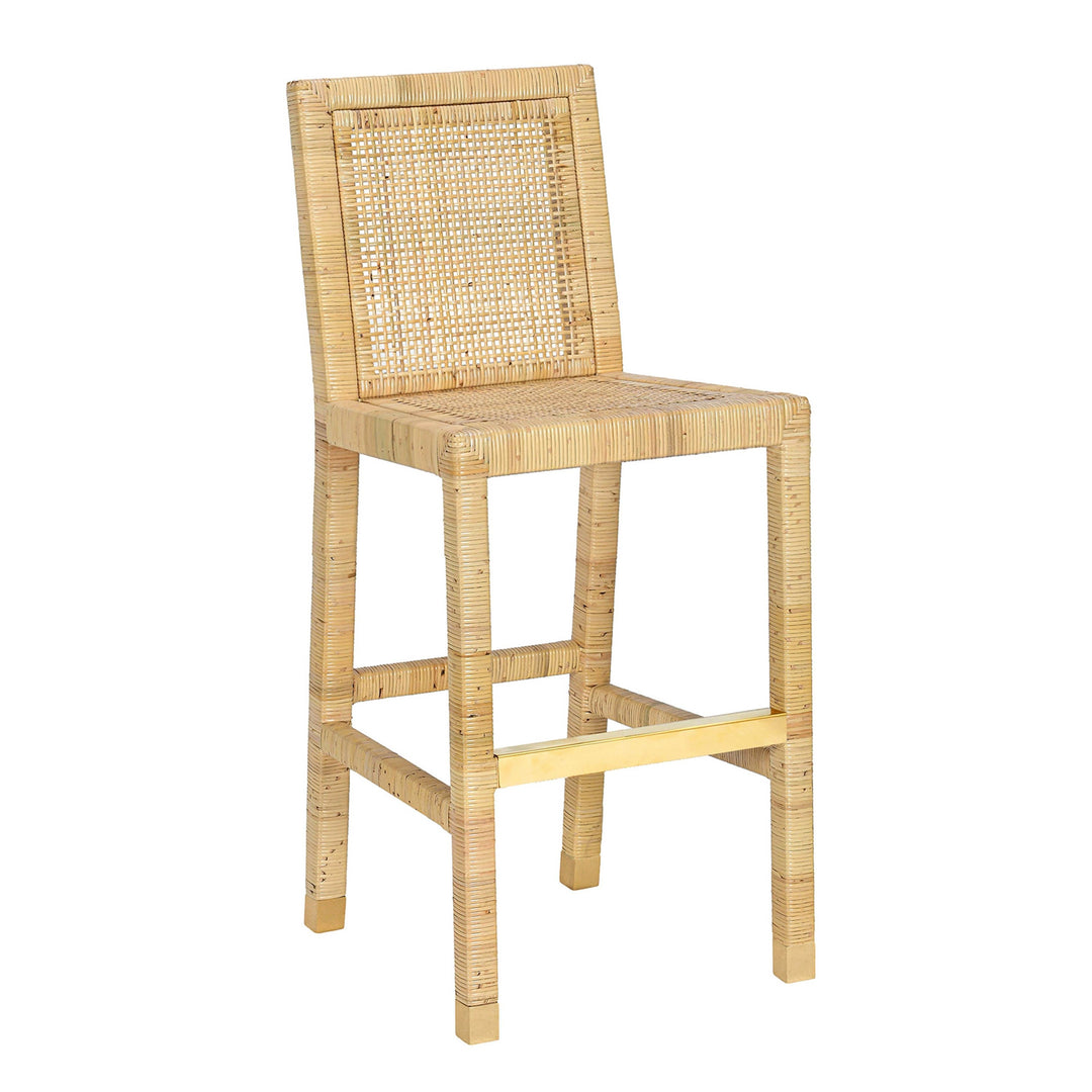 Amara Rattan &amp; Cream Contract-Grade Linen Bar Stool