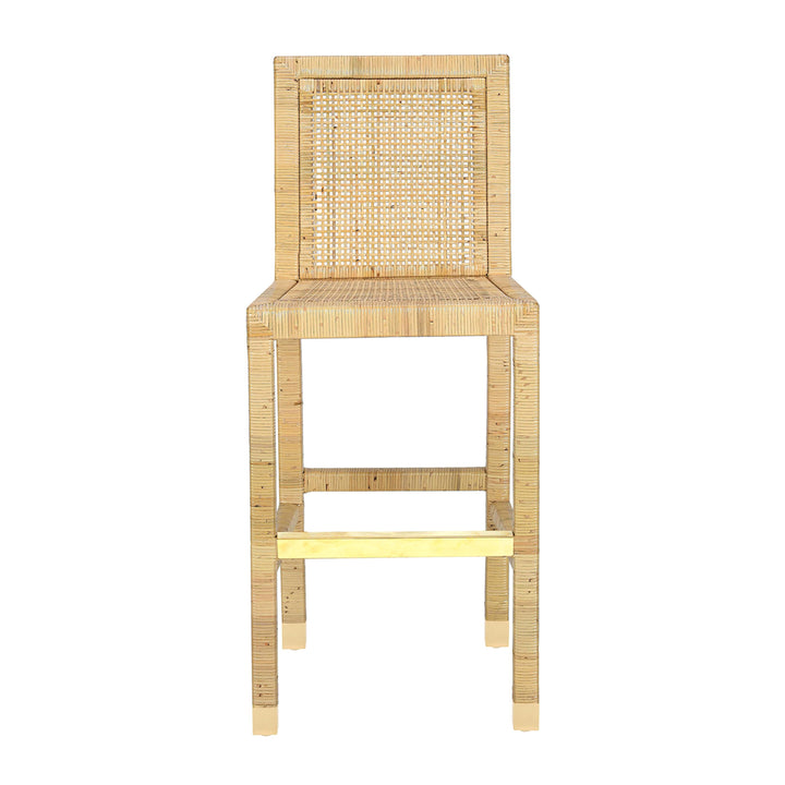 Amara Rattan &amp;amp; Cream Contract-Grade Linen Bar Stool