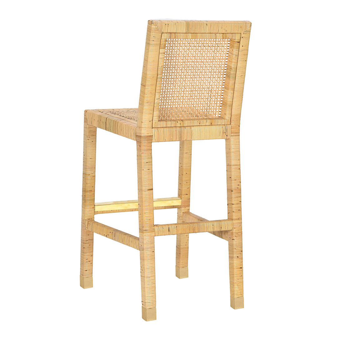 Amara Rattan &amp; Cream Contract-Grade Linen Bar Stool