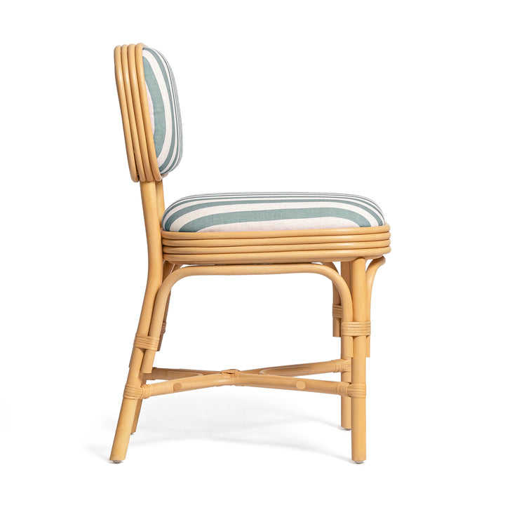 Dorine Mint Green Striped Performance Linen &amp;amp; Rattan Dining Chair