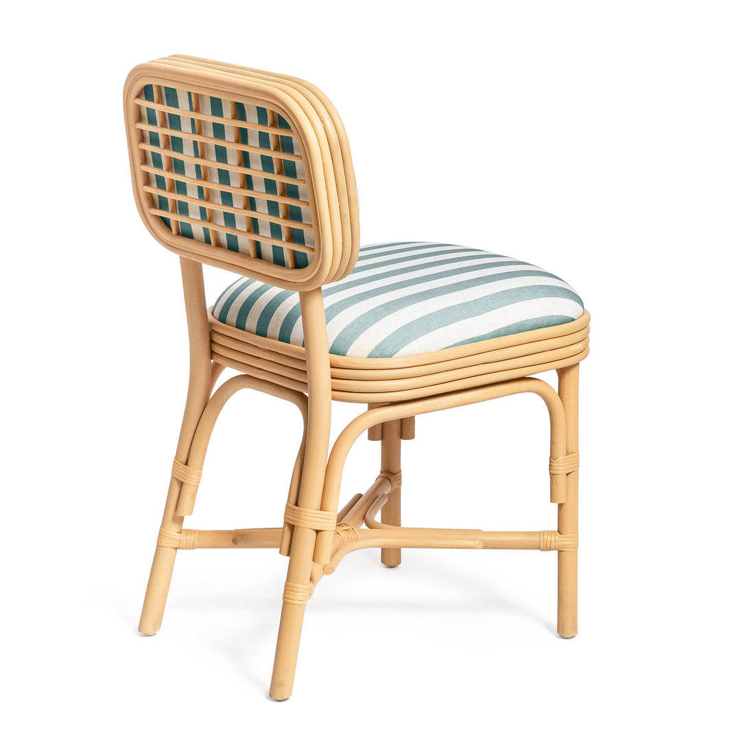 Dorine Mint Green Striped Performance Linen &amp; Rattan Dining Chair