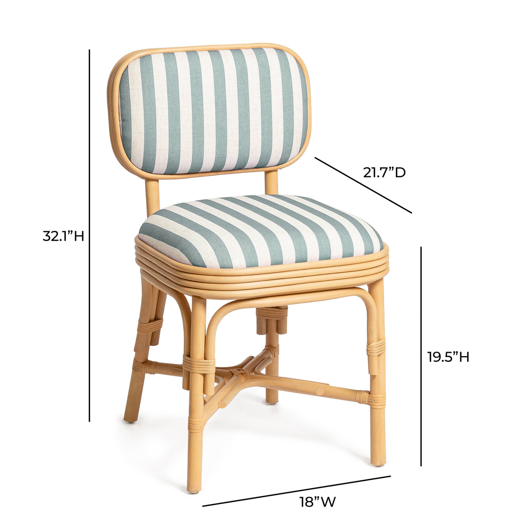 Dorine Mint Green Striped Performance Linen &amp; Rattan Dining Chair
