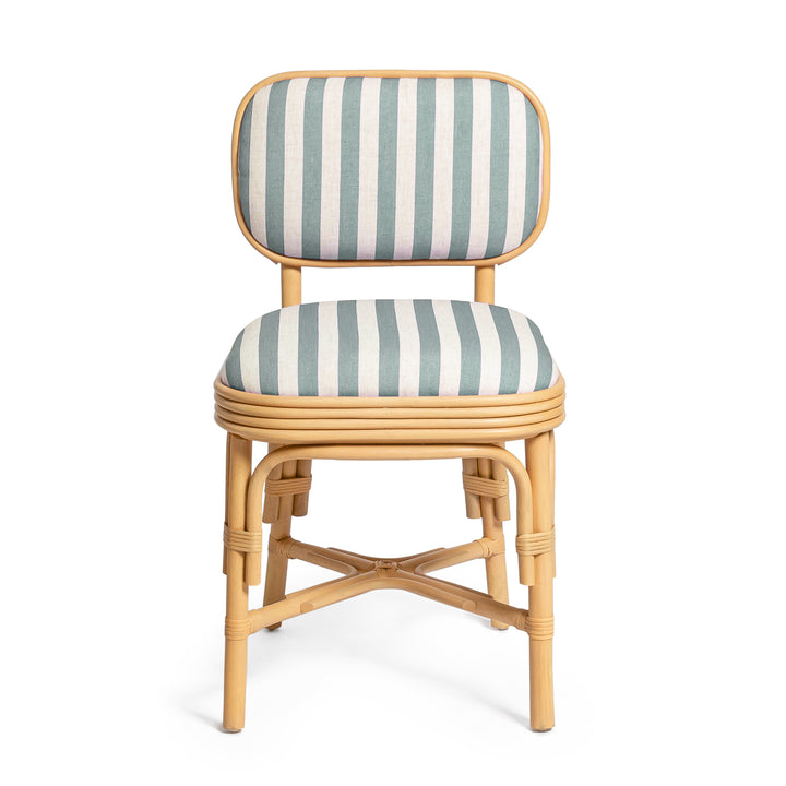 Dorine Mint Green Striped Performance Linen &amp;amp; Rattan Dining Chair