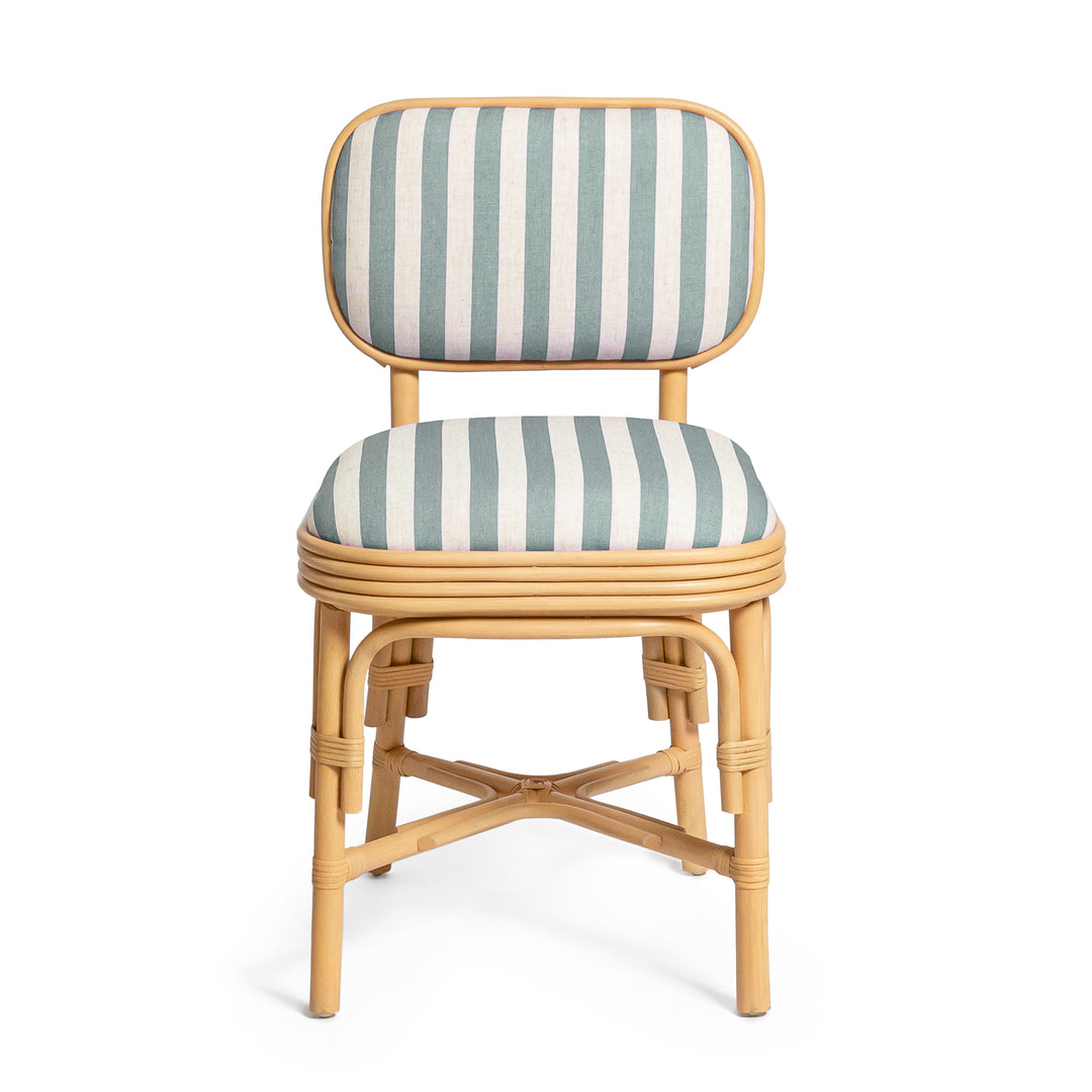 Dorine Mint Green Striped Performance Linen &amp; Rattan Dining Chair