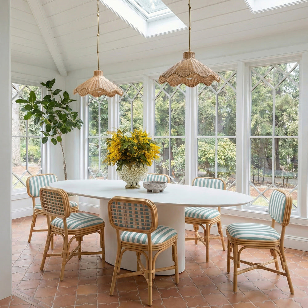 Dorine Striped Performance Linen &amp; Rattan Dining Chair