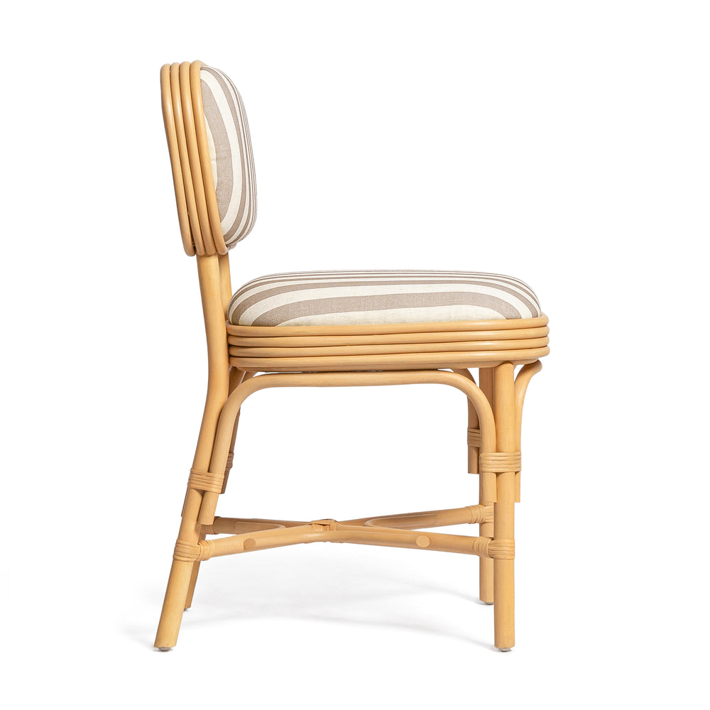 Dorine Yellow Striped Performance Linen &amp; Rattan Dining Chair