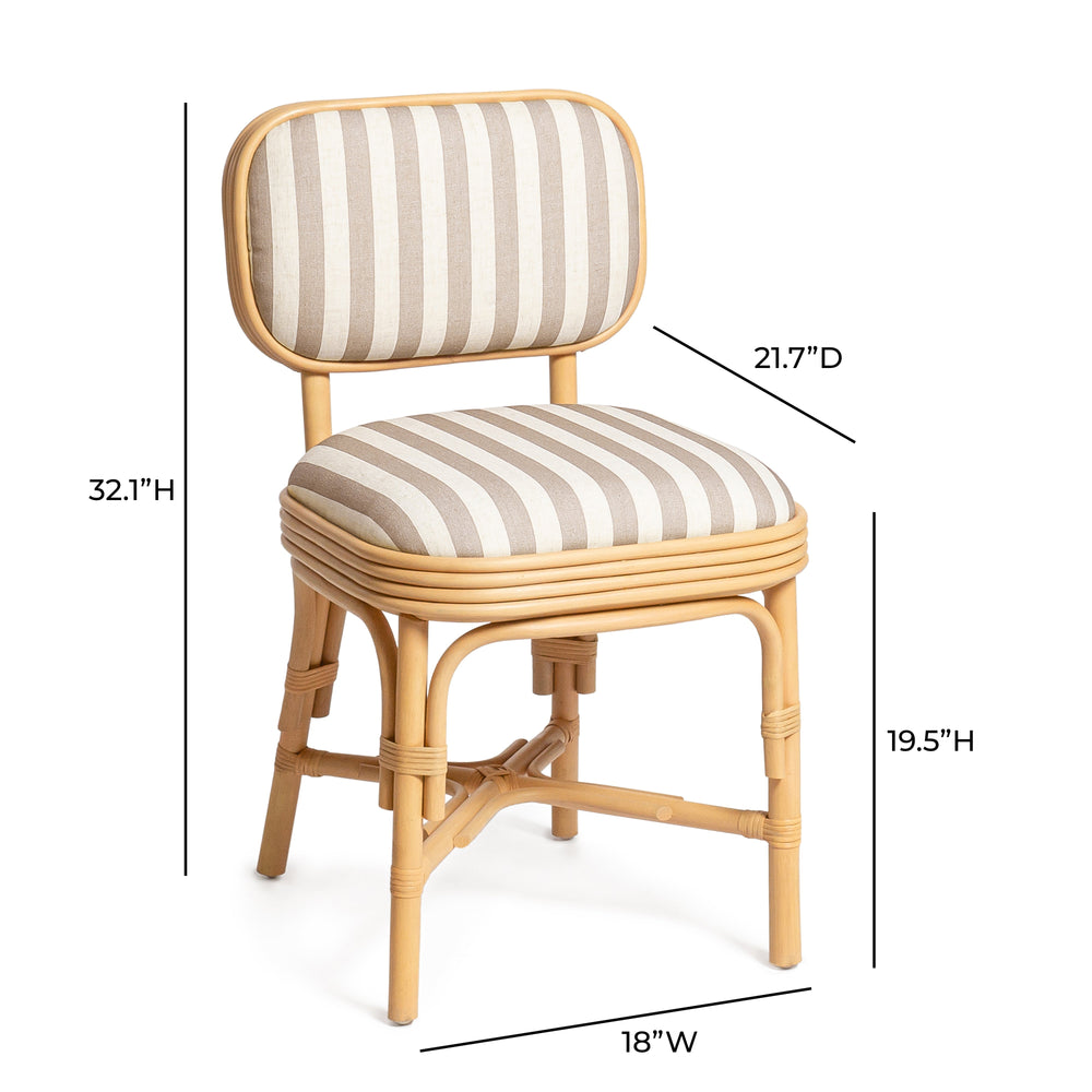 Dorine Yellow Striped Performance Linen &amp; Rattan Dining Chair