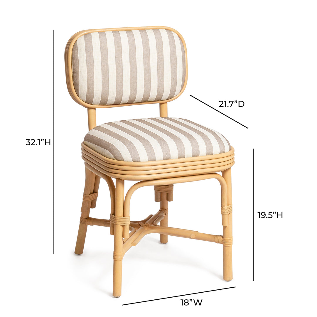 Dorine Yellow Striped Performance Linen &amp; Rattan Dining Chair