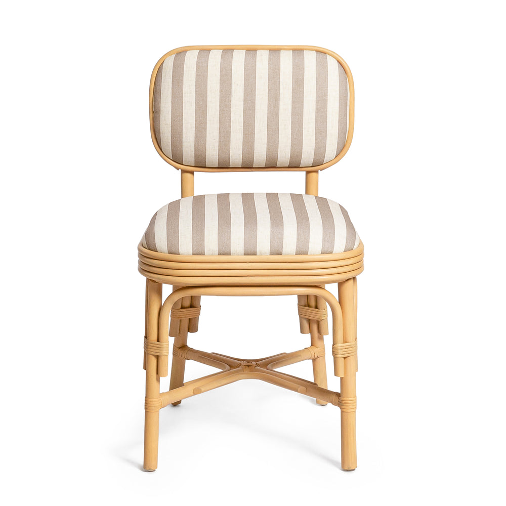 Dorine Yellow Striped Performance Linen &amp; Rattan Dining Chair