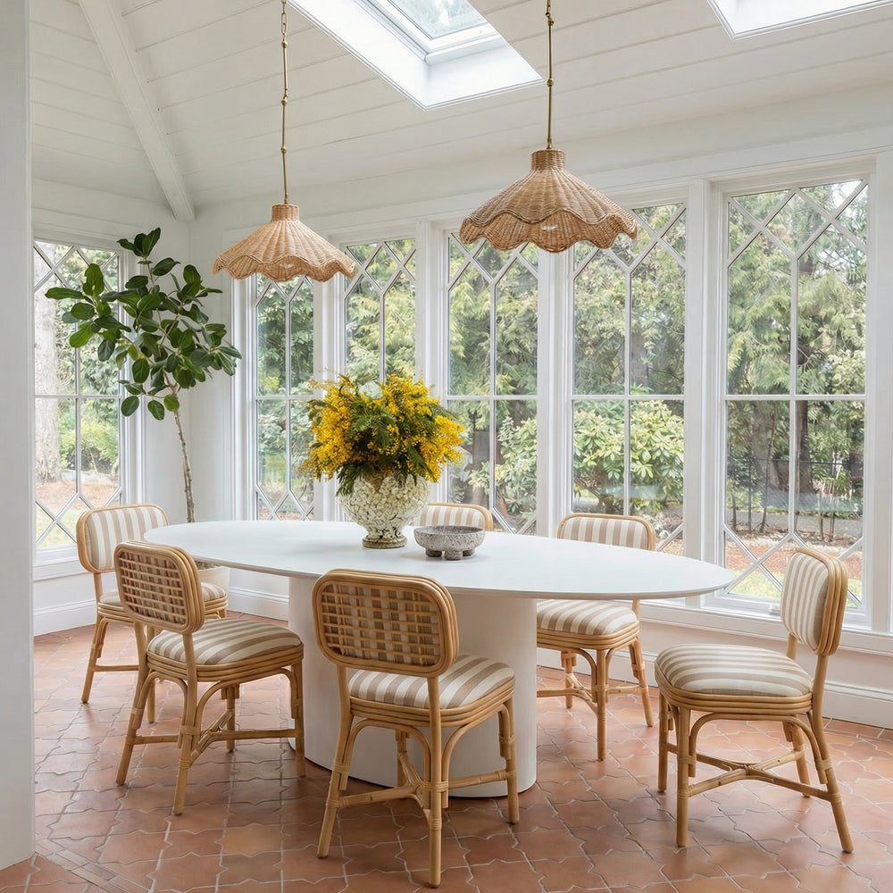 Dorine Yellow Striped Performance Linen &amp; Rattan Dining Chair