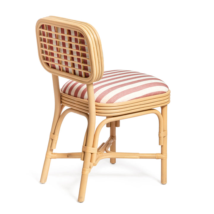 Dorine Cherry Striped Performance Linen &amp;amp; Rattan Dining Chair