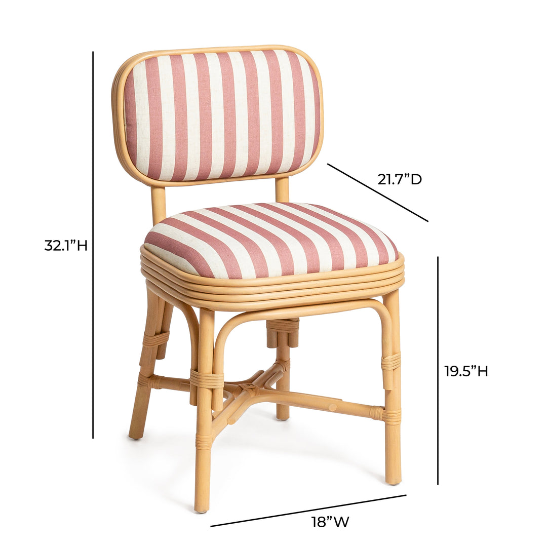 Dorine Cherry Striped Performance Linen &amp; Rattan Dining Chair