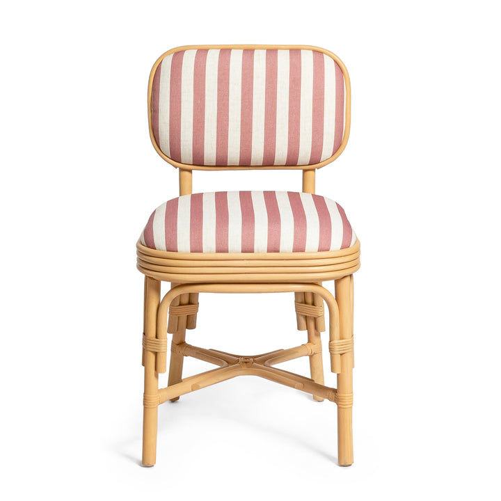 Dorine Cherry Striped Performance Linen &amp;amp; Rattan Dining Chair
