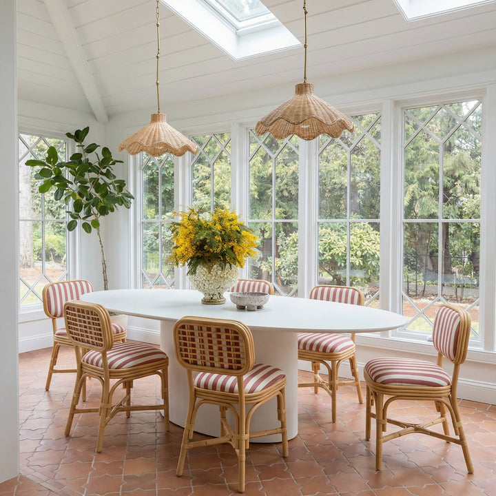 Dorine Cherry Striped Performance Linen &amp;amp; Rattan Dining Chair