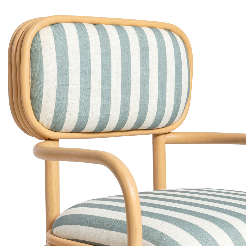 Dorine Striped Performance Linen & Rattan Dining Armchair