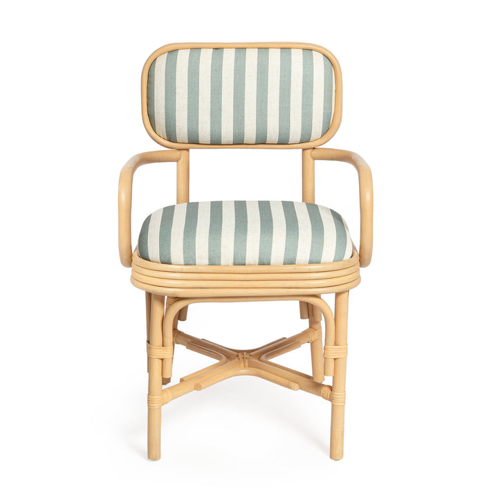 Dorine Striped Performance Linen &amp; Rattan Dining Armchair