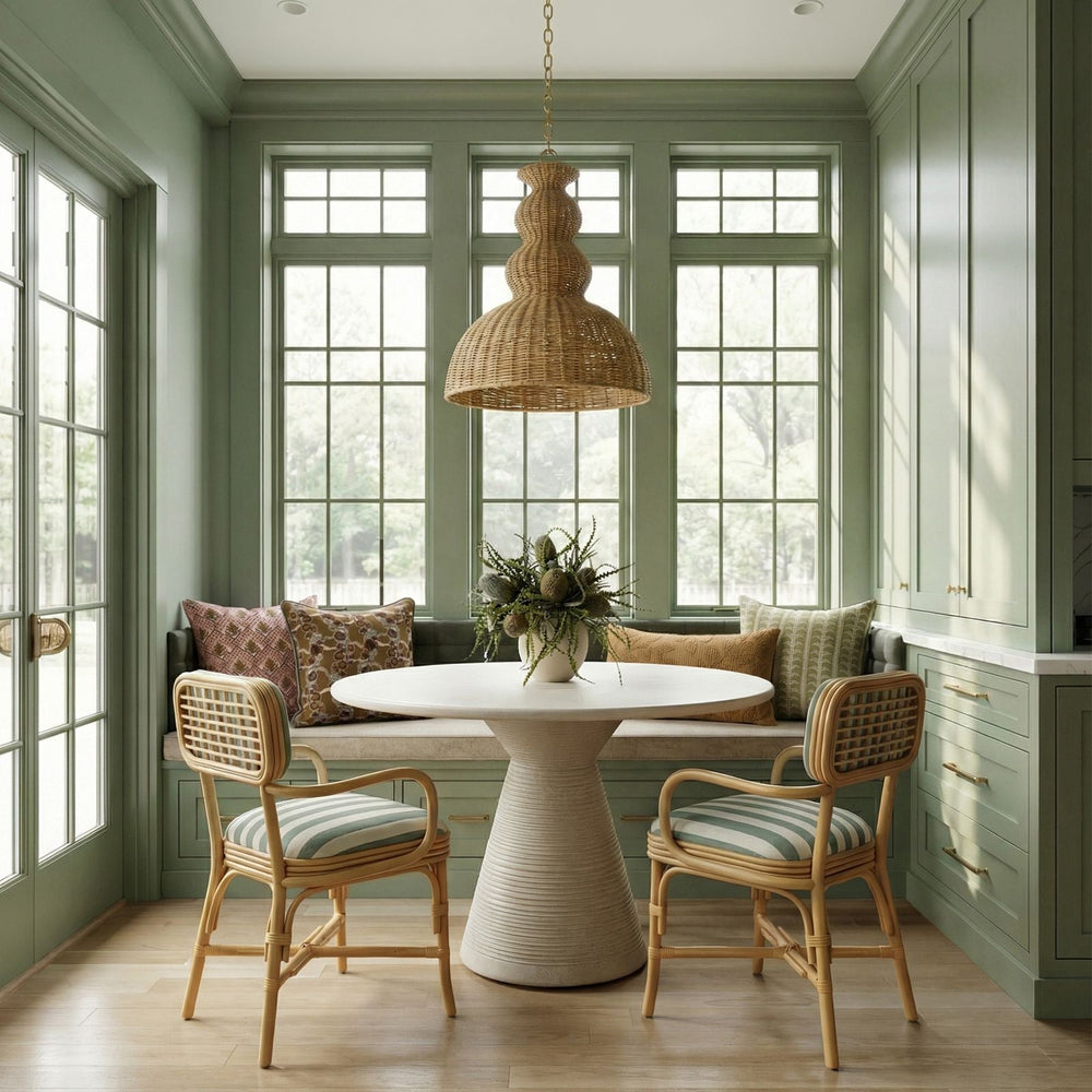 Dorine Striped Performance Linen & Rattan Dining Armchair