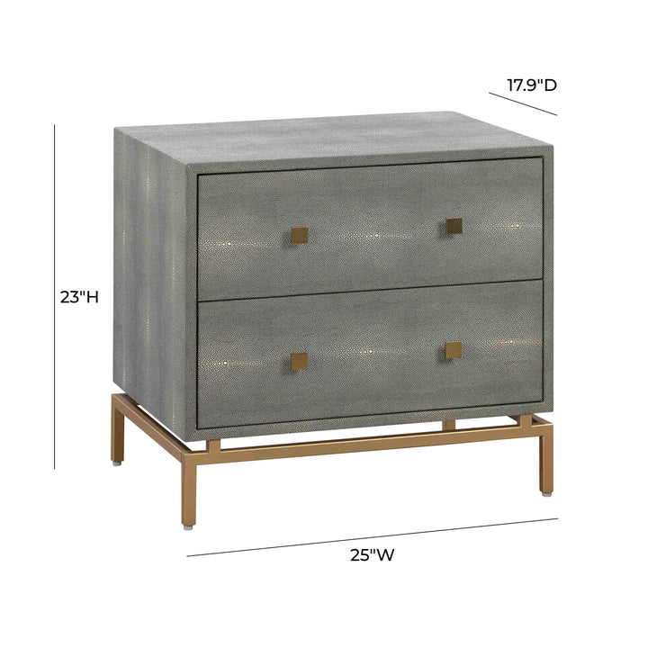 Pesce 25" Grey Faux Shagreen 2-Drawer Nightstand