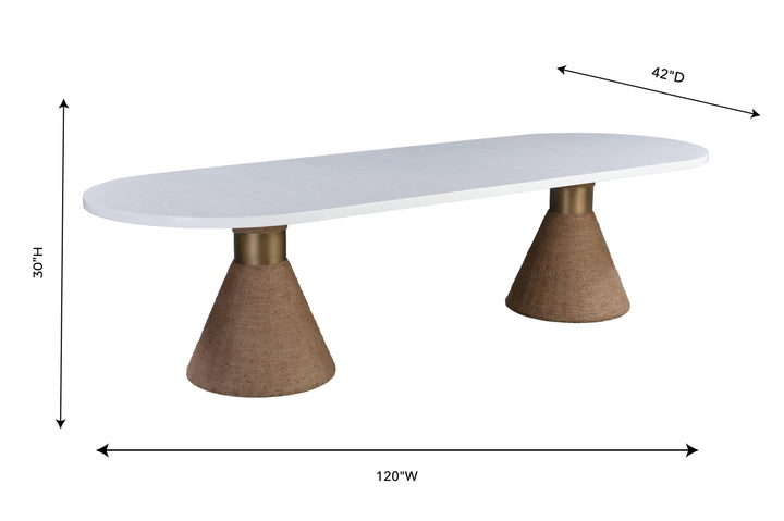 Rishi 120" White Rope Oval Dining Table