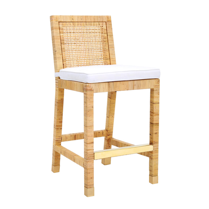 Amara Natural Woven Rattan Performance Fabric Counter Stool