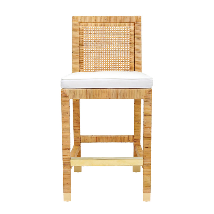 Amara Natural Woven Rattan Performance Fabric Counter Stool