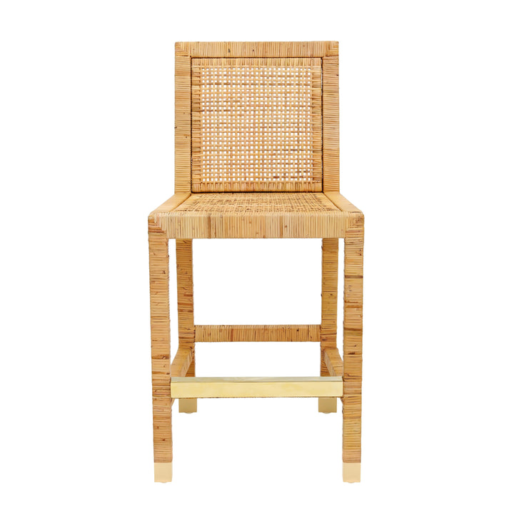 Amara Natural Woven Rattan Performance Fabric Counter Stool