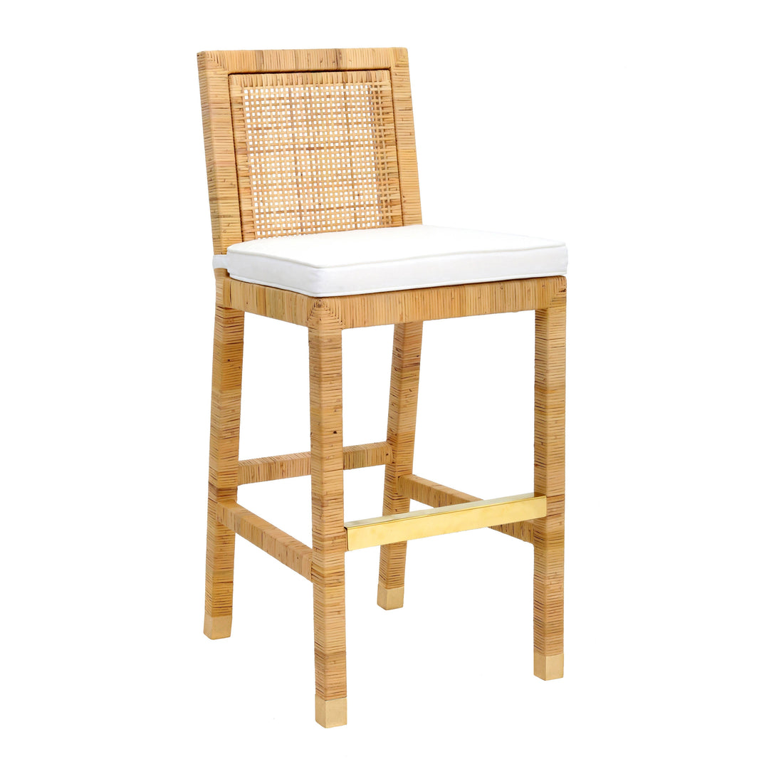 Amara Natural Woven Rattan Performance Fabric Bar Stool