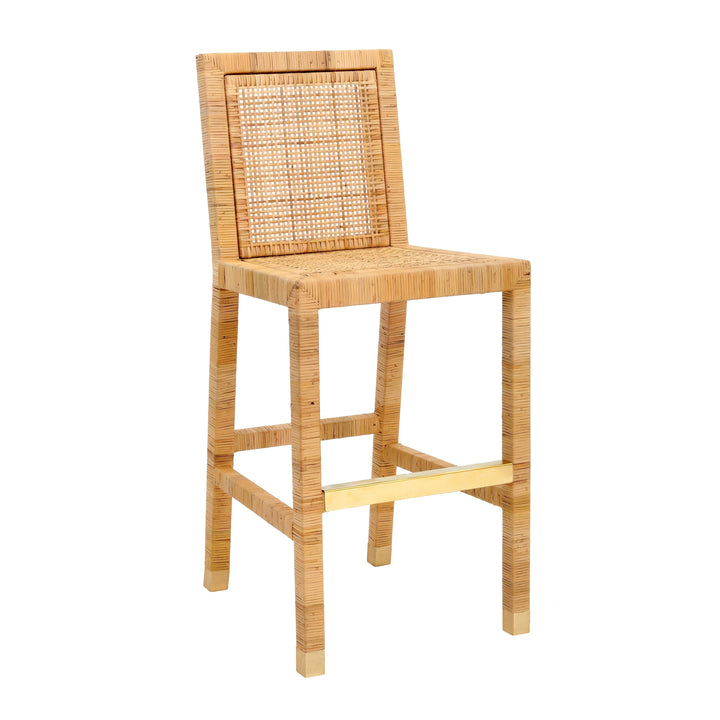 Amara Natural Woven Rattan Performance Fabric Bar Stool