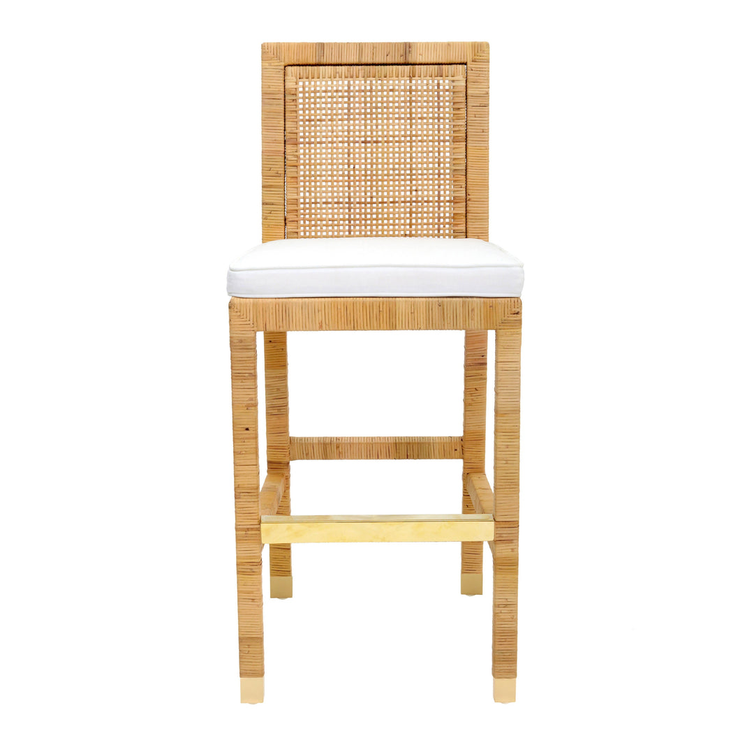 Amara Natural Woven Rattan Performance Fabric Bar Stool