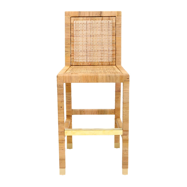 Amara Natural Woven Rattan Performance Fabric Bar Stool