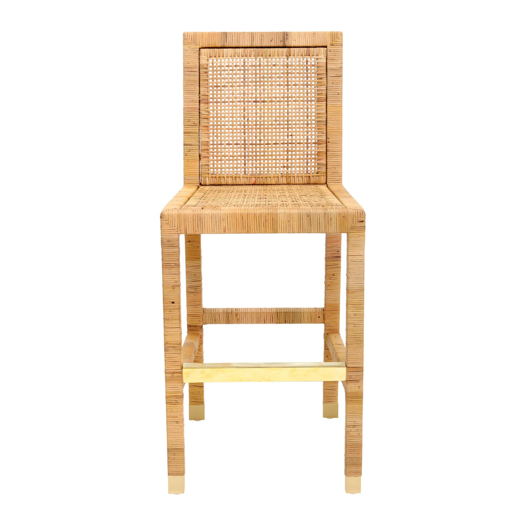 Amara Natural Woven Rattan Performance Fabric Bar Stool