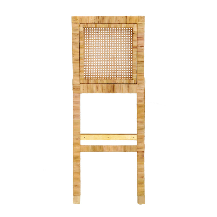 Amara Natural Woven Rattan Performance Fabric Bar Stool