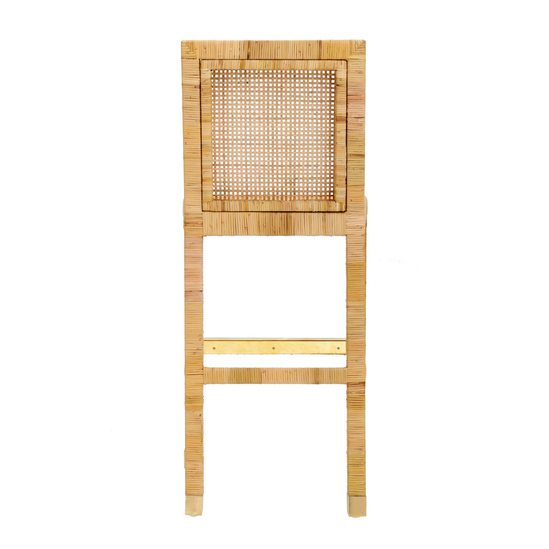 Amara Natural Woven Rattan Performance Fabric Bar Stool