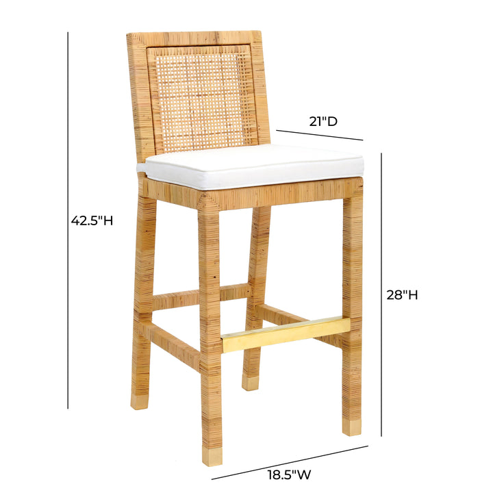Amara Natural Woven Rattan Performance Fabric Bar Stool