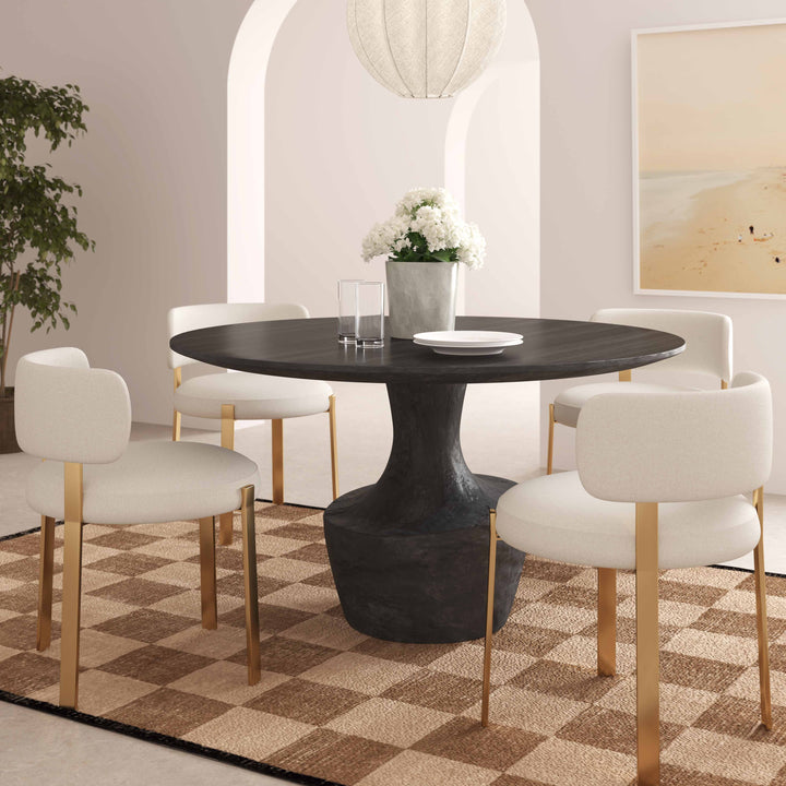 Gevra 54" Black Acacia &amp;amp; Faux Plaster Round Dining Table