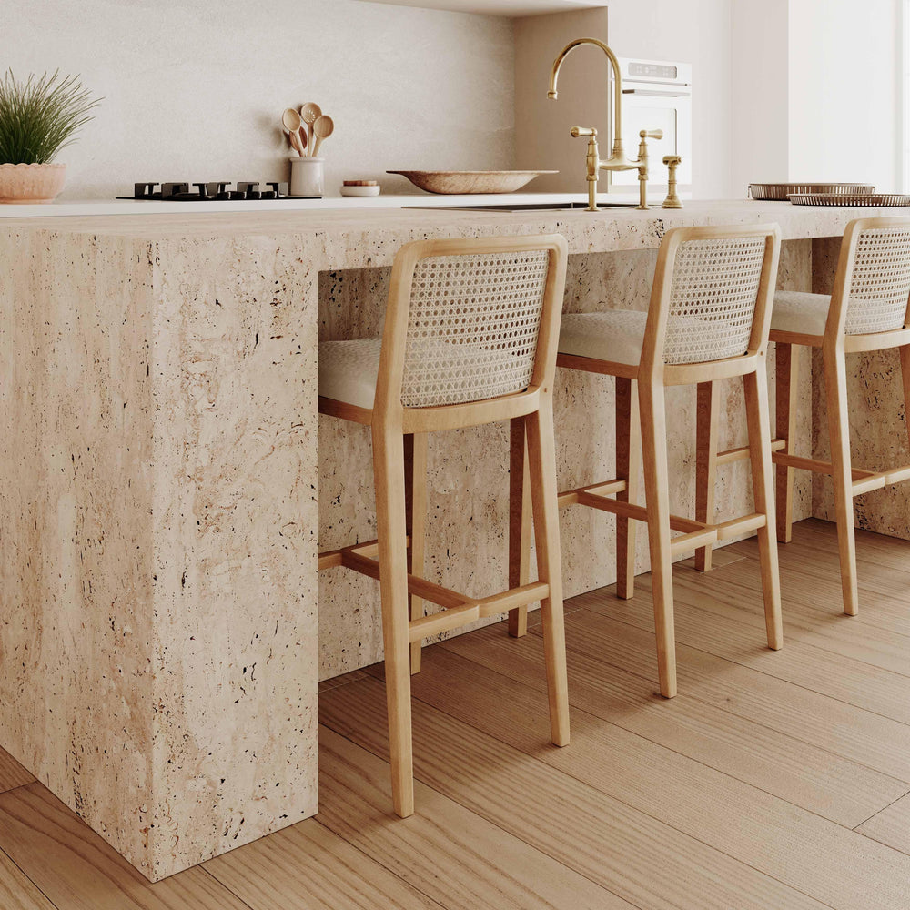 Gerri Cream Performance Tweed and Rattan Counter Stool