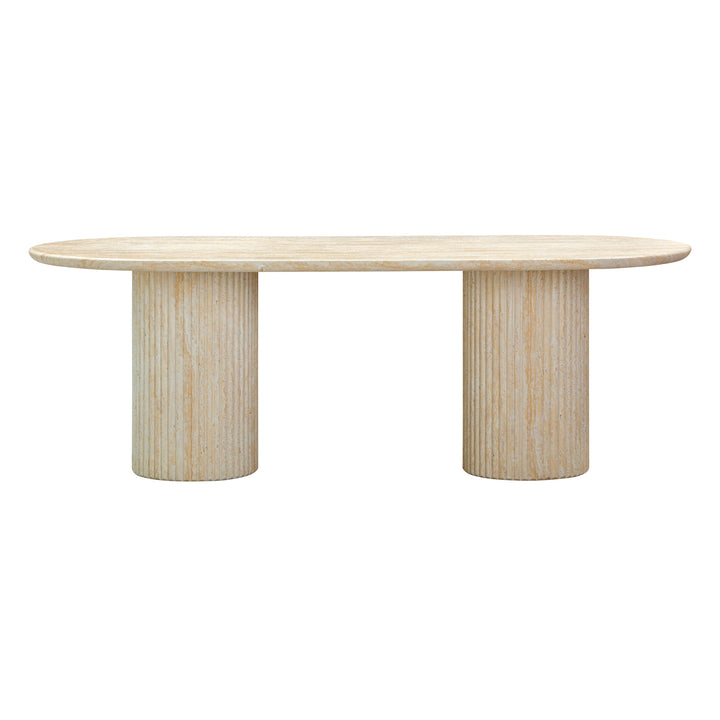 Brut 86" Travertine Pattern Concrete Indoor/Outdoor Oval Dining Table