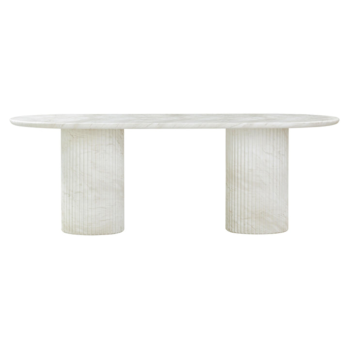Brut 86" White Marble Pattern Concrete Indoor/Outdoor Oval Dining Table