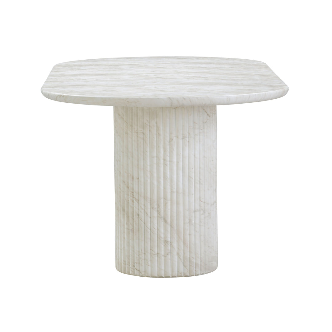 Brut 86" White Marble Pattern Concrete Indoor/Outdoor Oval Dining Table