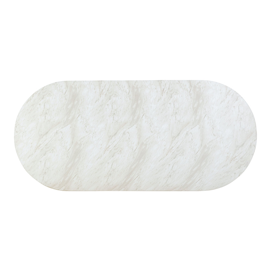 Brut 86" White Marble Pattern Concrete Indoor/Outdoor Oval Dining Table