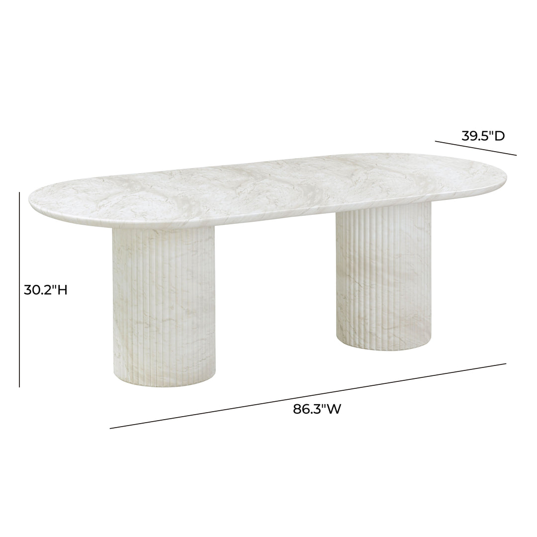 Brut 86" White Marble Pattern Concrete Indoor/Outdoor Oval Dining Table