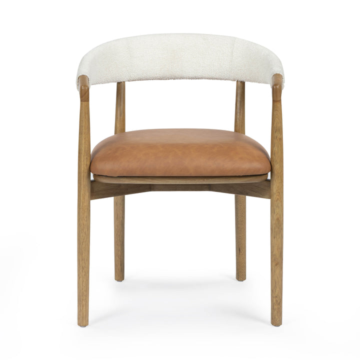 Vina Cognac Performance Vegan Leather and Cream Textured Weave Dining Chair