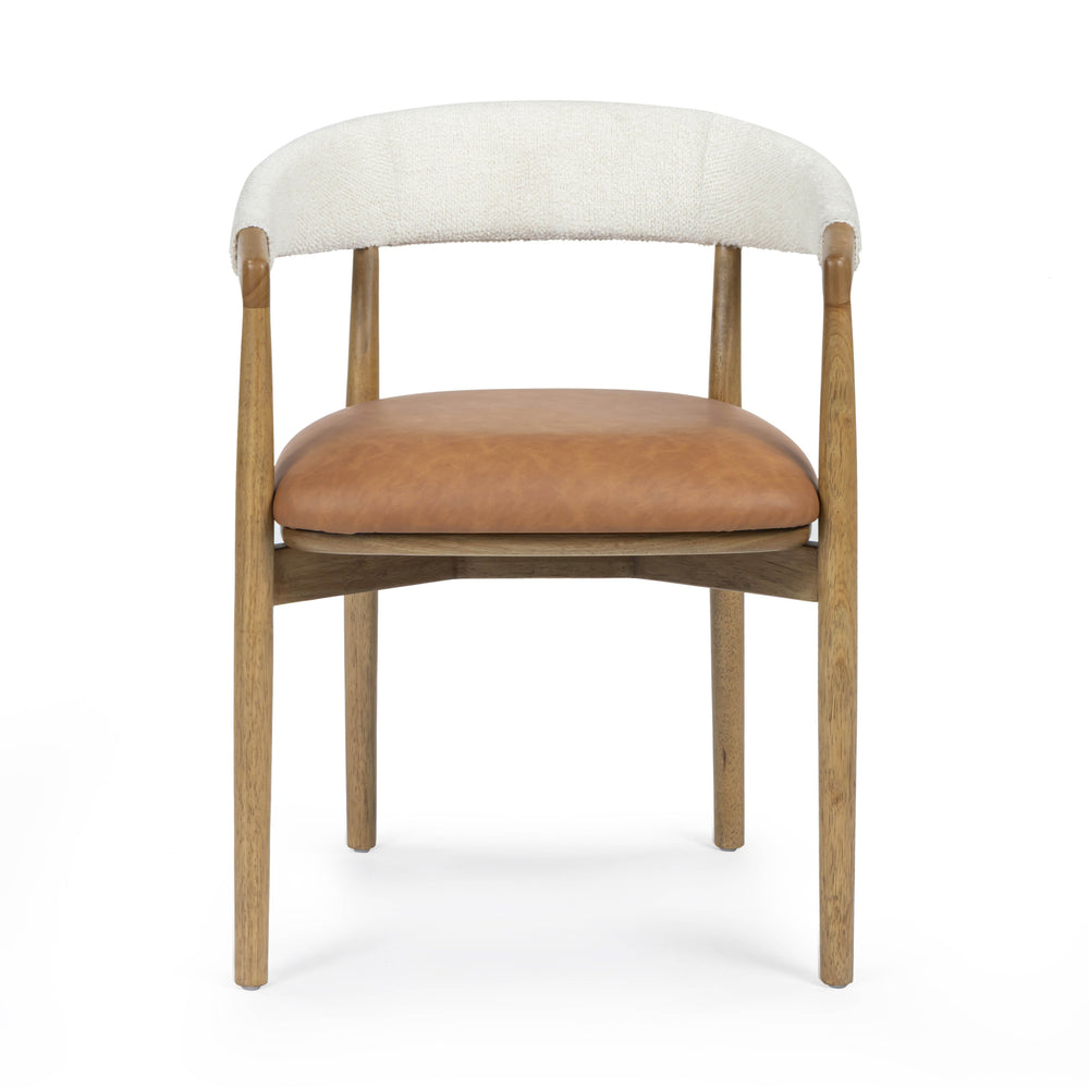 Vina Cognac Performance Vegan Leather and Cream Textured Weave Dining Chair