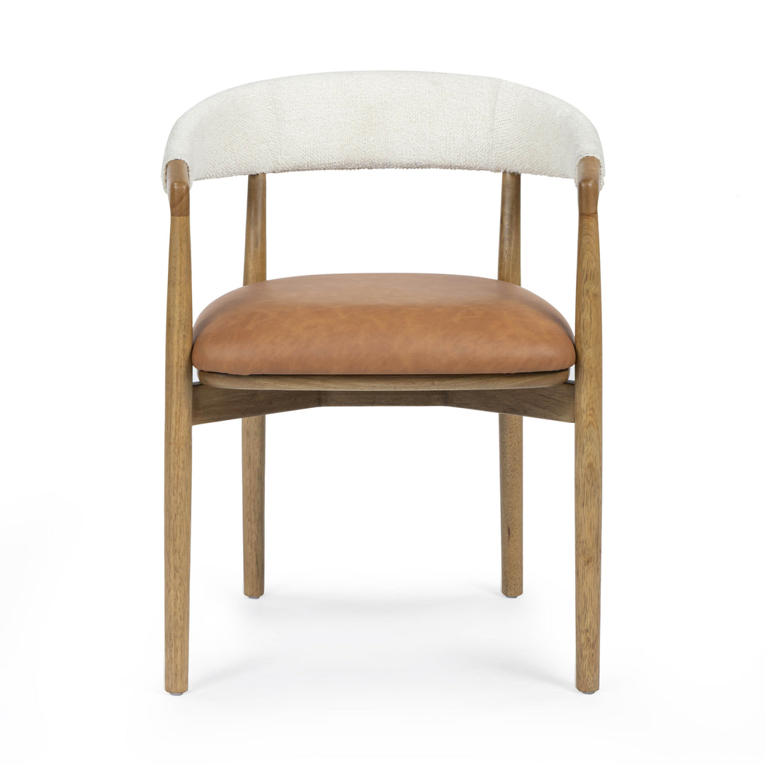 Vina Cognac Performance Vegan Leather and Cream Textured Weave Dining Chair