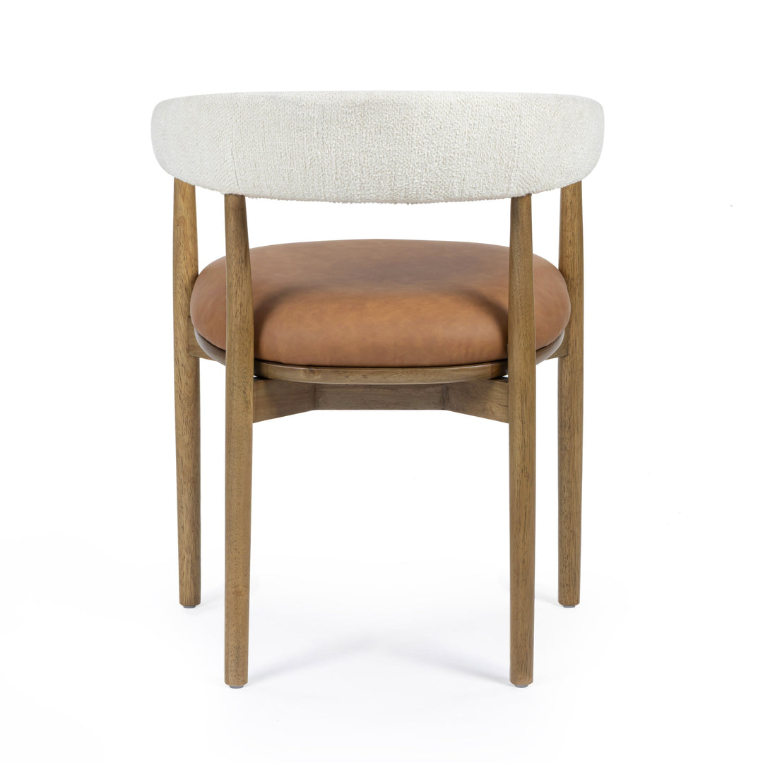 Vina Cognac Performance Vegan Leather and Cream Textured Weave Dining Chair
