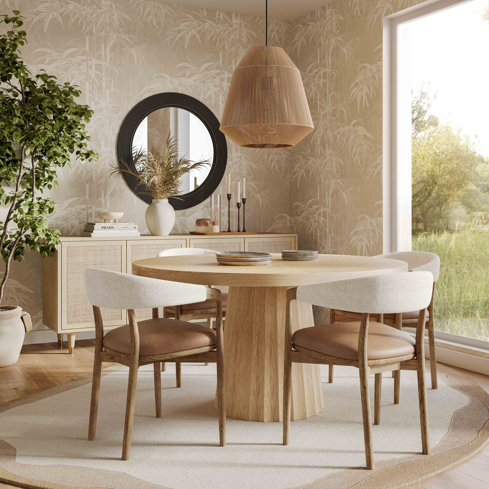 Vina Cognac Performance Vegan Leather and Cream Textured Weave Dining Chair