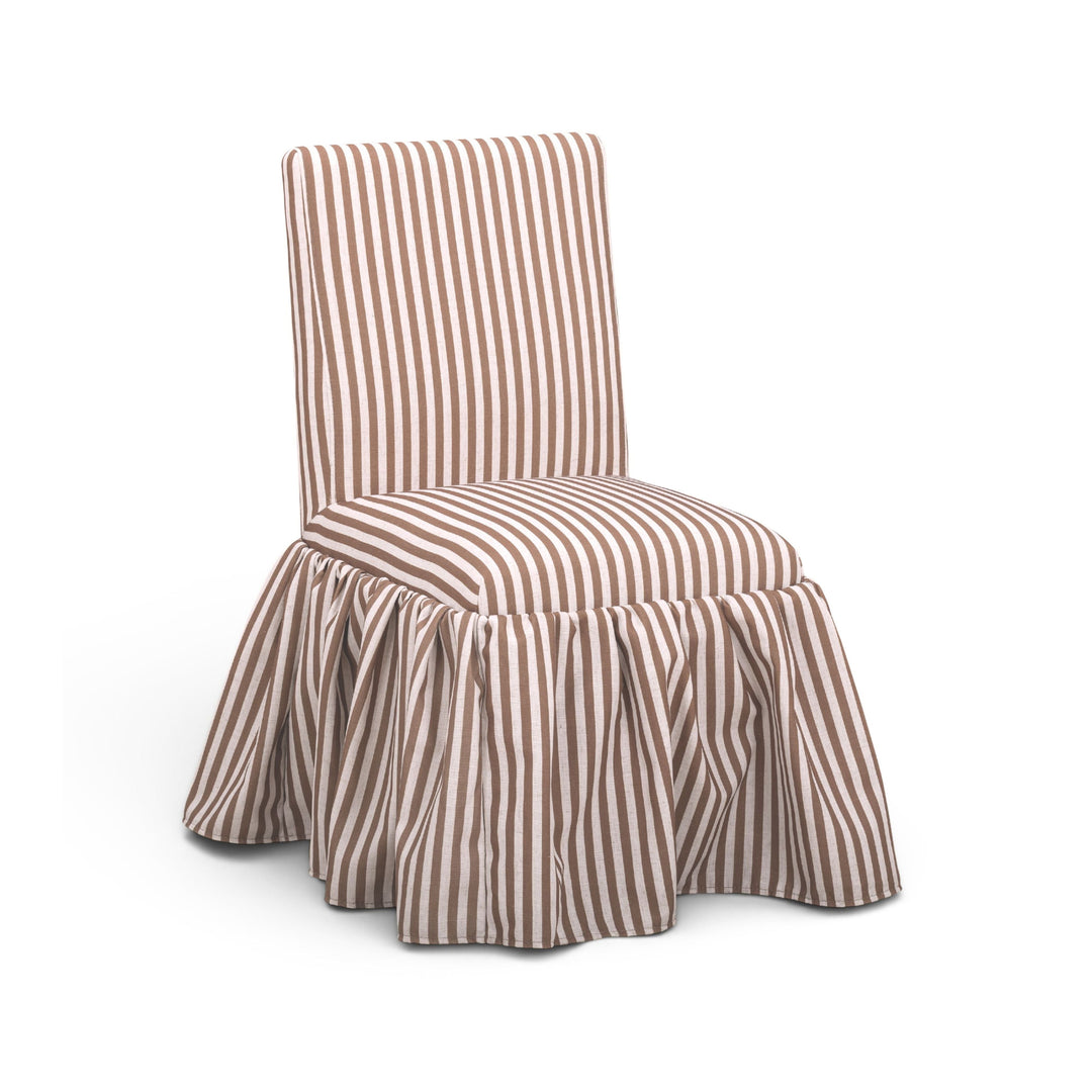 Gertrude Brown Striped Performance Linen Skirted Dining Chair